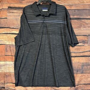 Jack Nicklaus Mens XXL Gray Black Blue Striped Performance Golf Polo Shirt